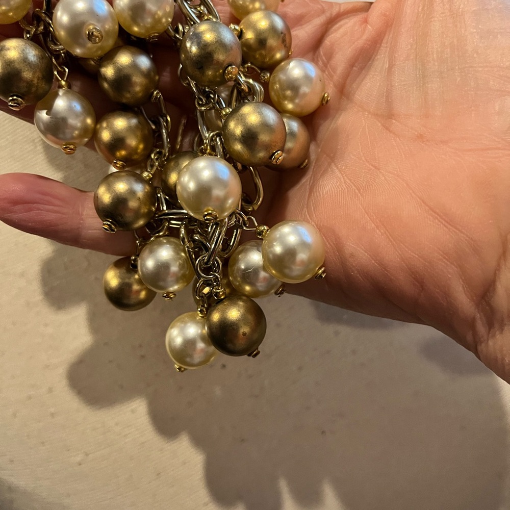 Vintage 2 Tone pearl beaded necklace in gold tone - Picture 9 of 10